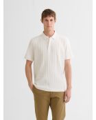 Polo boutonné en seersucker blanc neige