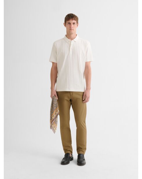 Polo boutonné en seersucker blanc neige