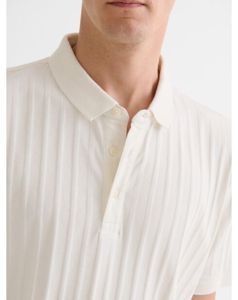 Polo boutonné en seersucker blanc neige