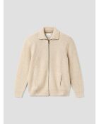 Cardigan zippé col montant maille perlée écru