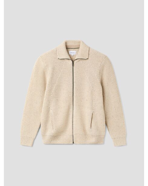 Cardigan zippé col montant maille perlée écru
