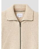 Cardigan zippé col montant maille perlée écru