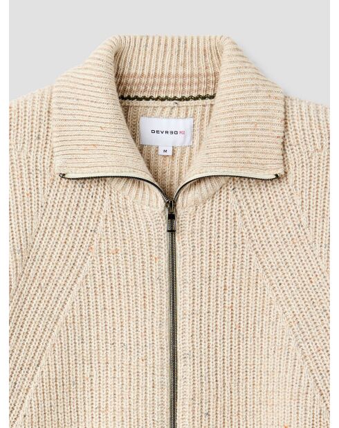 Cardigan zippé col montant maille perlée écru
