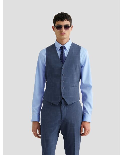 Gilet de costume bistretch à carreaux bleu