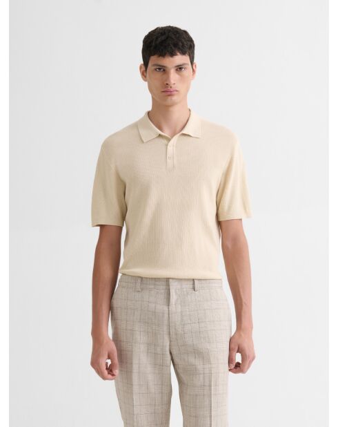 Polo col boutonné jeux de points beige clair