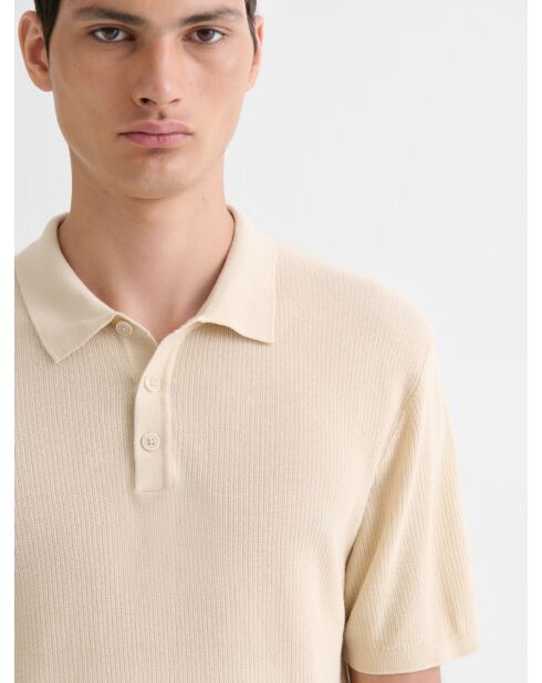 Polo col boutonné jeux de points beige clair