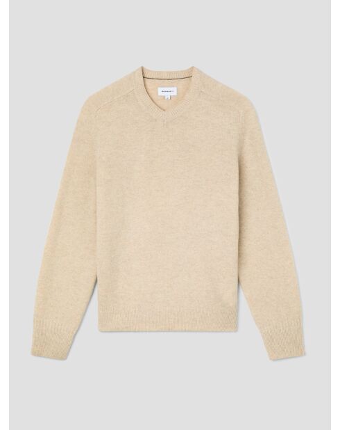 Sandbeiger Pullover mit V-Ausschnitt aus Wollmischung