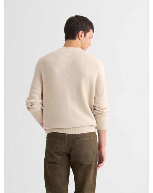 Sandbeiger Pullover mit V-Ausschnitt aus Wollmischung