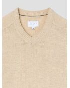 Sandbeiger Pullover mit V-Ausschnitt aus Wollmischung