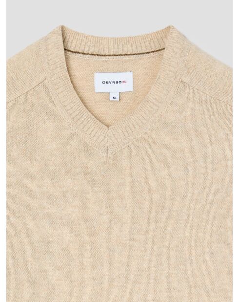 Sandbeiger Pullover mit V-Ausschnitt aus Wollmischung