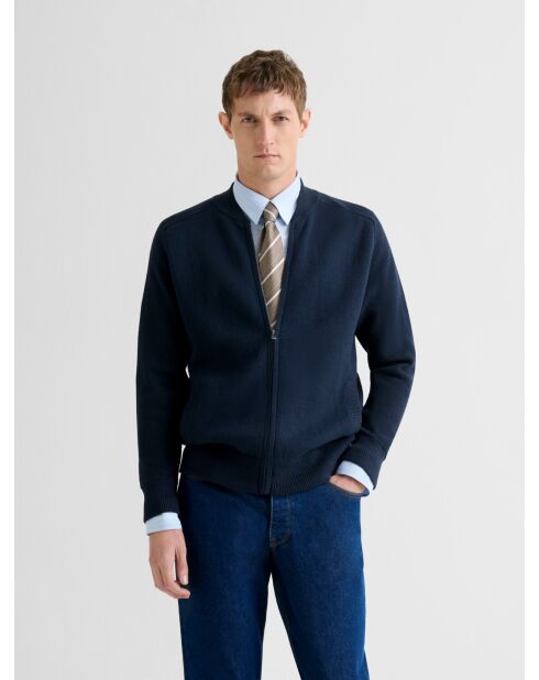 Cardigan zippé en coton cachemire bleu marine