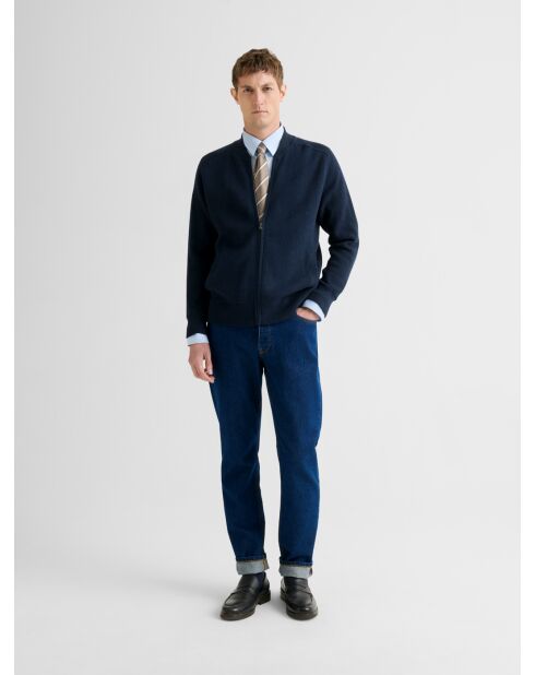 Cardigan zippé en coton cachemire bleu marine