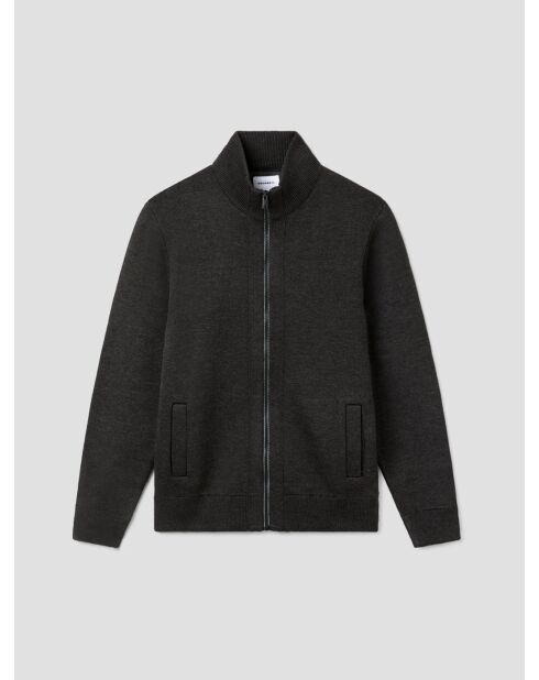 Cardigan col montant zippé chiné anthracite chiné
