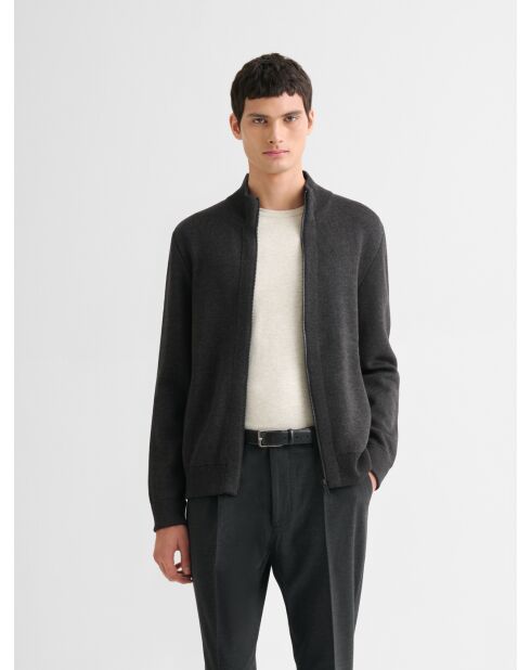 Cardigan col montant zippé chiné anthracite chiné