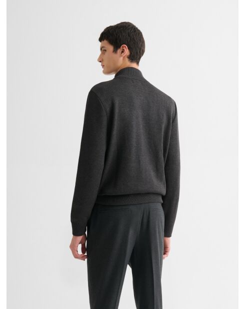Cardigan col montant zippé chiné anthracite chiné