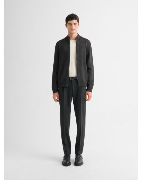 Cardigan col montant zippé chiné anthracite chiné