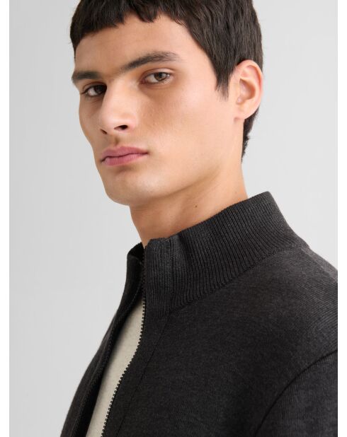 Cardigan col montant zippé chiné anthracite chiné