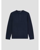 Marineblaues Indoor-Homewear-Top mit tunesischem Kragen