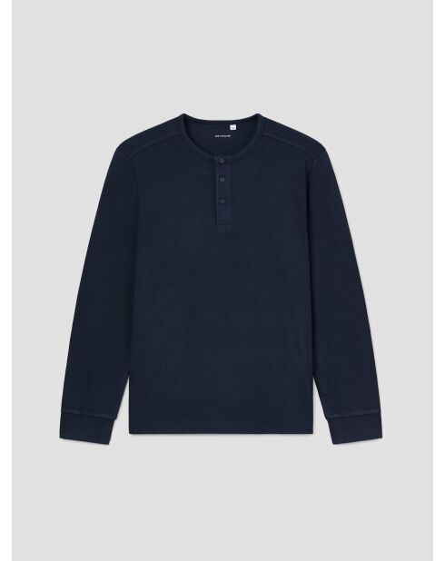 Marineblaues Indoor-Homewear-Top mit tunesischem Kragen