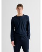 Marineblaues Indoor-Homewear-Top mit tunesischem Kragen