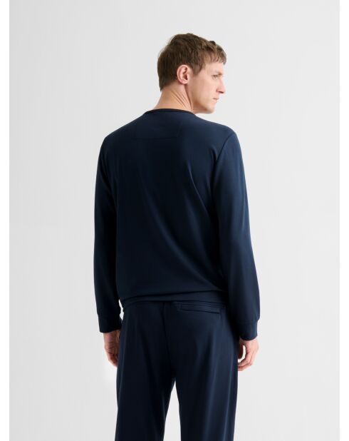 Marineblaues Indoor-Homewear-Top mit tunesischem Kragen