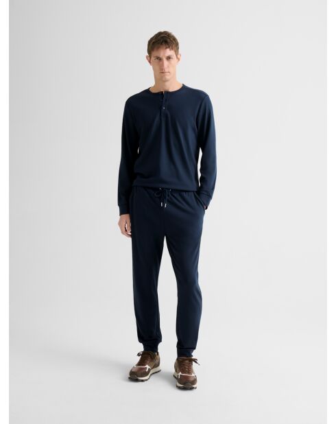 Marineblaues Indoor-Homewear-Top mit tunesischem Kragen
