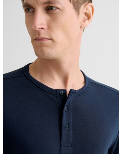 Marineblaues Indoor-Homewear-Top mit tunesischem Kragen