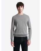 Pull col rond en laine Mérinos gris chiné clair