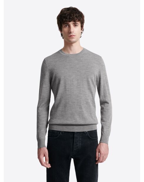 Pull col rond en laine Mérinos gris chiné clair