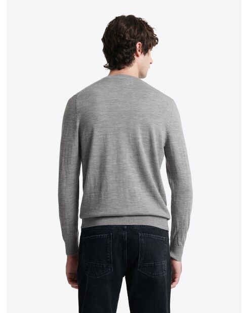 Pull col rond en laine Mérinos gris chiné clair