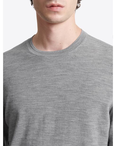 Pull col rond en laine Mérinos gris chiné clair