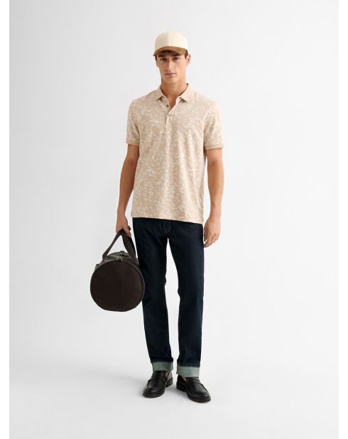 Polo boutonné en jacquard ivoire