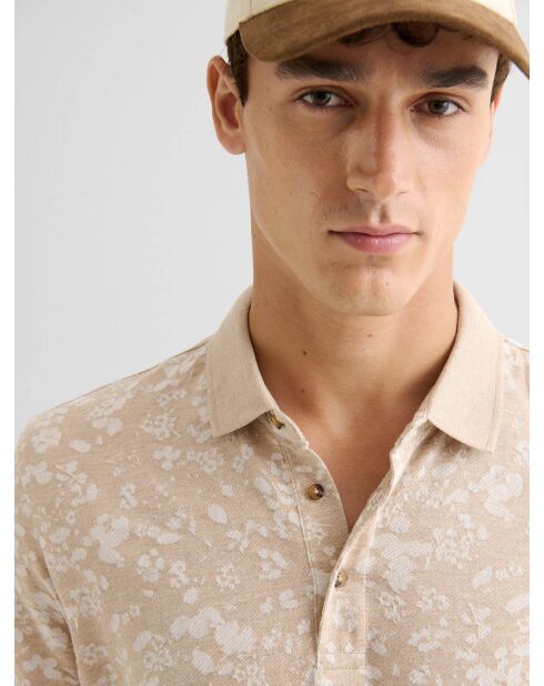 Polo boutonné en jacquard ivoire