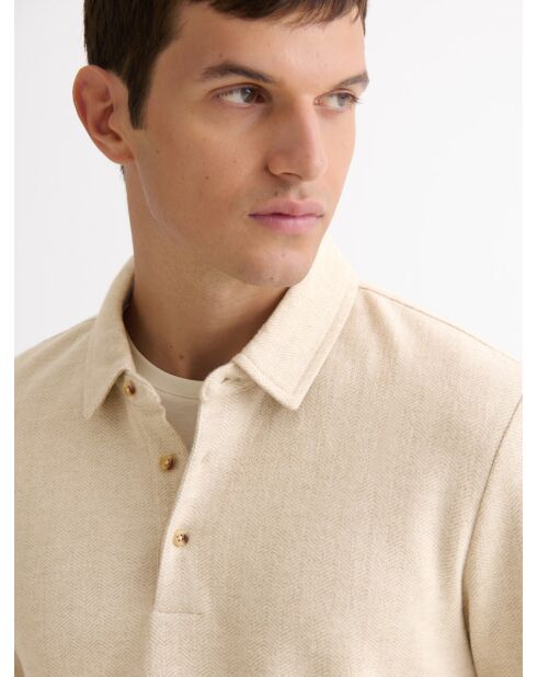 Polo boutonné en jacquard ivoire