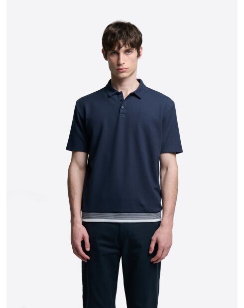 Polo boutonné bleu marine