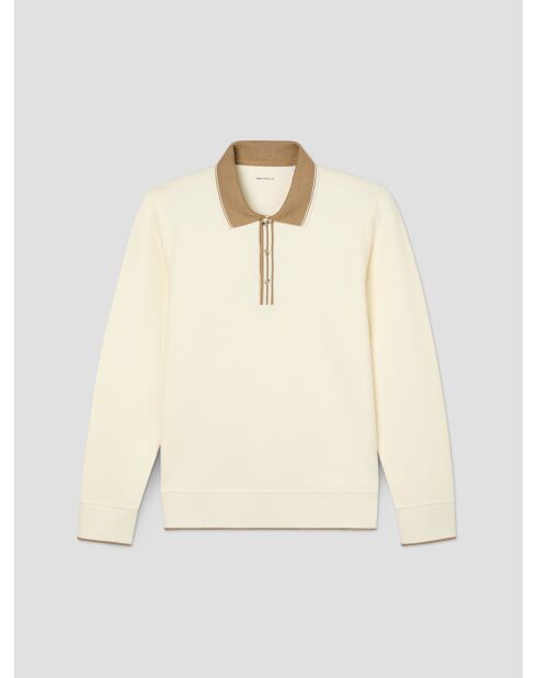 Polo manches longues col boutonné ivoire