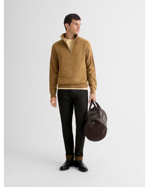 Maglione con collo trucker in misto lana nocciola