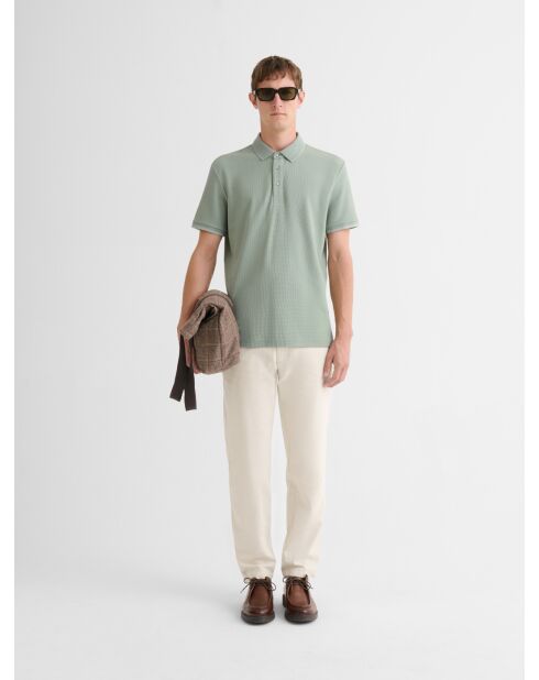 Polo boutonné gauffré vert amande