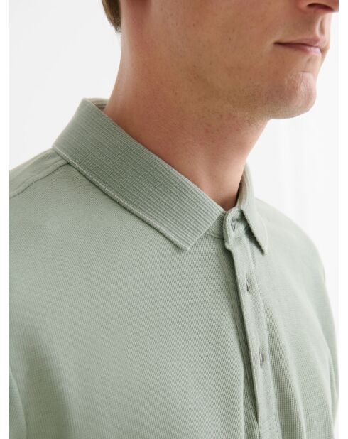 Polo boutonné gauffré vert amande