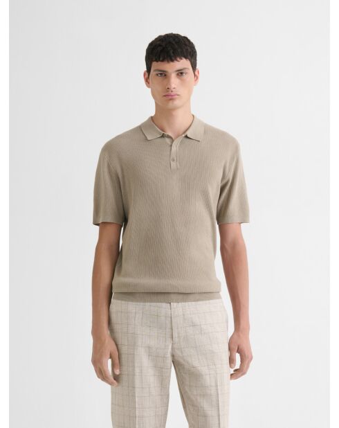 Polo col boutonné jeux de points vert kaki clair