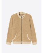 Cardigan col montant bicolore beige officier