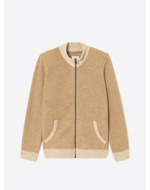 Cardigan col montant bicolore beige officier