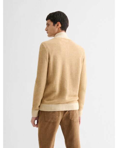 Cardigan col montant bicolore beige officier