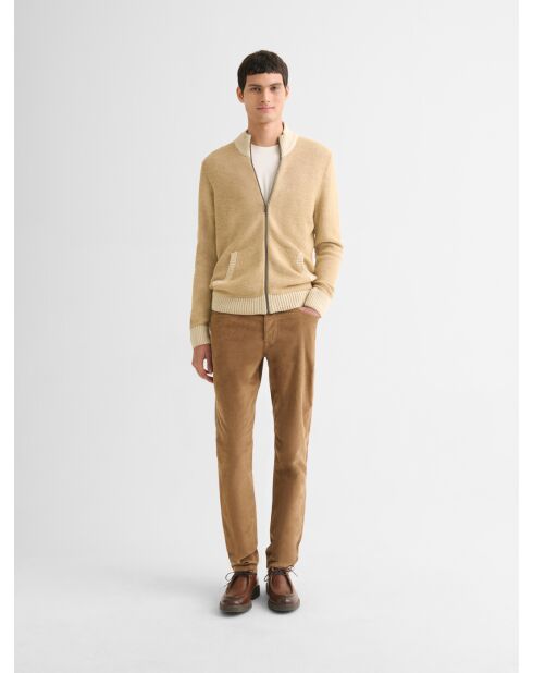 Cardigan col montant bicolore beige officier