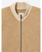 Cardigan col montant bicolore beige officier
