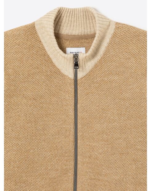 Cardigan col montant bicolore beige officier