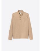 Polo manches longues chiné col boutonné noisette