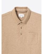 Polo manches longues chiné col boutonné noisette
