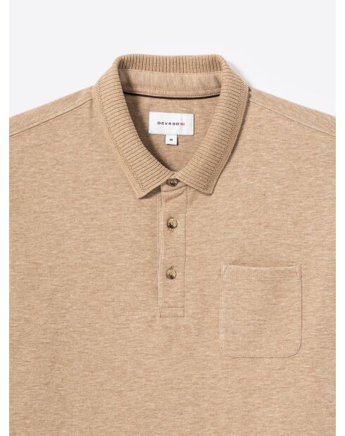 Polo manches longues chiné col boutonné noisette