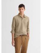 Polo manches longues chiné col boutonné noisette